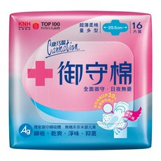 康乃馨 御守棉 超薄柔棉一般流量衛生棉, 25.5cm, 16 片裝, 1包