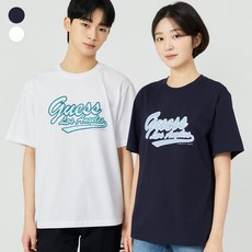 게스 ON 유니 세미오버핏 중앙 게스 로고 반팔티 NP2KE408