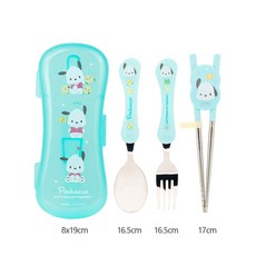 韓國 lilfant 大耳狗304不鏽鋼兒童餐具套裝 (筷子/湯匙/叉子/杯子/水壺/餐盤/餐具袋)，可愛卡通設計，外出攜帶方便, 1個, 4件組 帕恰狗, 筷子/湯匙/叉子/杯子/水壺/餐盤/餐具袋