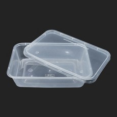 일회용 고급 PP 사각 밀폐용기 반찬 파스타 덮밥 배달 포장 용기 500ml 뚜껑 포함, 1세트, 300개