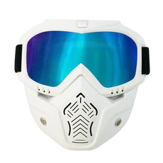오토바이 라이더 페이스 안면보호 방풍 고글 마스크, 흰색_미러무지개