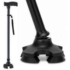 리카렌 어르신용 가벼운 효도 지팡이 4발 노인 보행보조용, 1개, 블랙