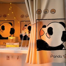 宿舍床簾 加厚遮光 學生宿舍寢室床簾 上下鋪公主風床幔 熊貓圖案, 小熊貓【新升級黑色銀絲層】,1.2m高【1片】擋正面/靠墻