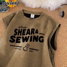 美式潮牌男士運動背心，夏季新款寬鬆透氣健身坎肩T恤，潮流無袖休閒運動上衣