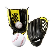 마메 야구 캐치볼 우투 글러브 2p + 야구공 2p 세트, 검정 + 노랑, 1세트
