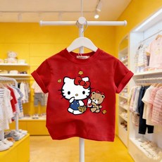 어린이용 순면 만화 쿠로미 귀여운 순면 반팔 라운드넥 여아용 티셔츠 반팔 티셔츠 프린트