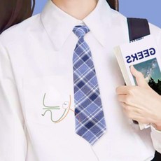 늘넷 체크 넥타이 블루 여아넥타이