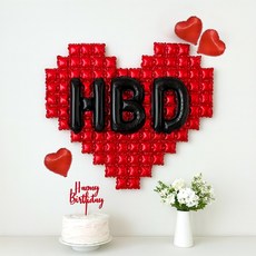 해피제이니 빅하트 HBD 레터링풍선 하트풍선 생일파티용품 세트, 1세트, 빅하트 HBD 레드