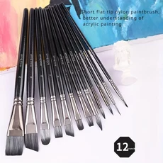 12 검은 나무 기둥 나일론 헤어 페이스 페인팅 바디 브러쉬 유화 아크릴 수채화 그림 펜 세트, 1개