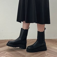 베이직 둥근코 오버솔 통굽 플랫폼 밴딩 첼시부츠