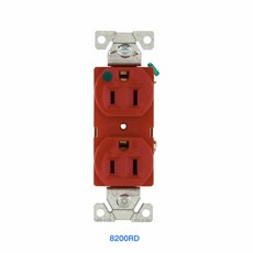 美國 COOPER 8200系列 15A 125V NEMA 5-15 DUPLEX型 醫療級插座 BSMI認證, 8200RD 紅色,5132BK 黑色尼龍面板, 1個