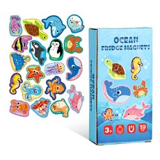토이토 바다 자석 퍼즐 놀이 인지 학습 냉장고 마그네틱 교구, 19피스, 1세트