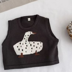 兒童針織背心 卡通黑貓蘋果圖案 圓領無袖坎肩