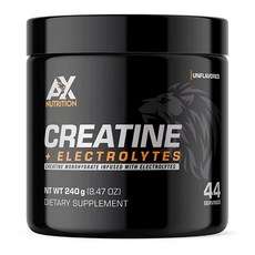 AX Nutrition 크레아틴 + 전해질 240g | 전해질이 함유된 100% 순수 모노하이드레이트 수분을 유지하면서 근육 44회 분량 172120, 1개