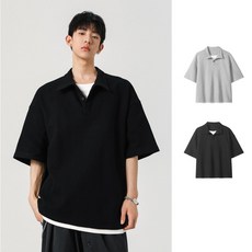 Sevenmoon 폴로 니트 남여공용 봄 여름 솔리드 캐주얼 카라 반팔