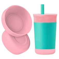 2Pcs Silicone 보틀 Boot for Owala Kids Water 보틀s Compatible FreeSip 16oz 12oz Tumbler 15oz Flip 14, Pink & Teal_163142
