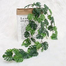 約翰家庭百貨 仿真藤條掛飾 龜背葉人造植物, 1個