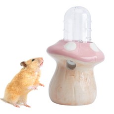 RUIAN 버섯 햄스터 물병 스탠드 포함 - 60ml 누출 방지 세라믹 워터 디스펜서 스테인리스 스틸 노즐 포함 햄스터 친칠라 작은 동물 케이지용핑크 147927, PINK