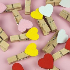 사진집게 나무 포토 컬러하트 메모집게, 핑크