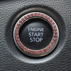 아망디에 빛나는 큐빅 다이아몬드 차량용 시동버튼 커버 점화버튼 장식 커버, 1개, 핑크