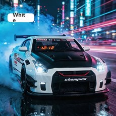 超跑汽車鬧鐘 LED顯示模擬引擎聲浪合金模型車, 鬧鐘跑車 白色 英文彩盒, 1個