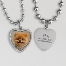 강아지 목걸이 인식표 포토 등록번호 각인, 1개, 실버