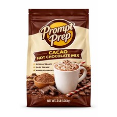 Prompt Prep Cacao 핫 초콜릿 믹스 - 1.4kg(3파운드) 벌크 백 | 풍부하고 크리미한 카카오 핫 코코아 파우더 | 음료 베이킹 카페 케이터링 및 가족용으, Prompt Prep Cacao 핫 초콜릿 믹스 - 1