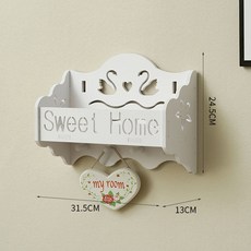 墻上置物架掛鈎免打孔客廳裝飾架鑰匙收納盒, 1個, 天鵝花架（粘貼掛鉤和無痕釘）