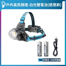 微笑鯊 LED頭燈 四核P70燈珠 伸縮變焦 戶外防水IPX6 USB充電, 1個, 白光｜4400mAh｜感應款