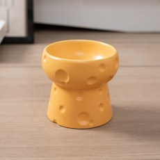 陶瓷貓碗 寵物餵食盆 防打翻 高腳設計 保護頸椎, 1個, 糧碗奶酪碗【黃色】