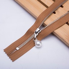 精選優品 小拉鏈拉鎖包包金屬裝飾配件珍珠銅拉鏈專用拉鏈條拉鏈扣拉頭輔料, 駝色20cm 亮銀齒1條, 1個