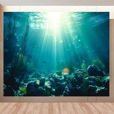 UNDER THE SEA BACKDROP 3 X 파티 생일 사진 2.4M(10X8피트) 배너 수족관 배경 산호 해저 바다 장식 심해 물고기 세계 수중, Seabed5