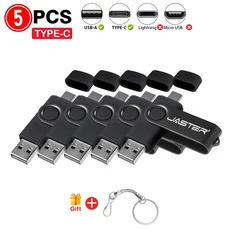 5개묶음 TYPE-C USB 2 in 1 펜 드라이브 128GB 메모리 스틱 64GB 도매 플래시 휴대폰컴퓨터용, 01 128MB(Not GB), 01 중국, 05 검정색