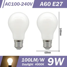 2PCS E14 E27 LED 필라멘트 전구 C35 C35T ST64 G80 A60 220V 4W 9W 따뜻한 흰색 유리 360 학위 에디슨 레, [09] A60 E27 4000K W, [01] AC220-240V