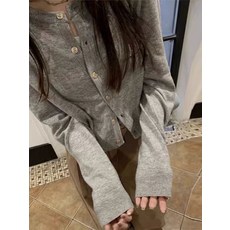 버건디 가디건 니트 스웨터 버튼 탑 빨간 캐주얼, M, 그레이, 1개