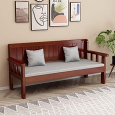 벤치형 평상형 원목 쇼파 매장 평상 체어 거실 나무쇼파, 길이 80  너비 55  높이 80  쿠션 베개, 적갈색