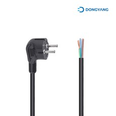 동양 국산 AC 250V 16A 측면 접지 코드 전원 파워 케이블 2m 블랙 측면접지 플러그 1.5SQ x 3C, 1개