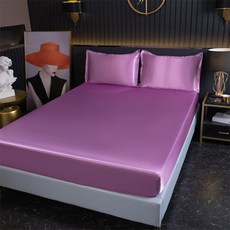 아이스 실크 여름 침대 시트 폴리에스터 새틴 장착 탄성 밴드 단색 커버, 2 pillowcase48x74cm, dousha