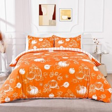 리키욜 3피스 가을 이불 커버 퀸 사이즈 추수감사절 호박 퀸 이불 커버 세트 리버서블, Orange, 옵션 1
