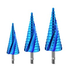 tinduo M35 나노 코발트 스텝드릴 SUS 전용 4-12 / 4-20 / 4-32 고함유 티타늄 코팅 육각 핸들 철판 천공 비트 블루 3개입 세트, 1세트