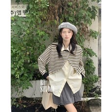 RU STUDIO 條紋拼接假兩件上衣