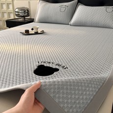 夏季空調床墊 涼感 裸睡舒適 冰豆豆涼蓆 三件套 空調軟席 冰絲 床墊子 水洗 夏季床墊, 幸運熊深灰【高分子PE涼感科技】,150x200cm-單件涼蓆