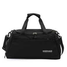 MICHAO 運動旅行袋，瑜伽健身乾濕分離手提行李袋，大容量收納防水裝備包, 1個, 黑色【加強款獨立鞋倉-乾濕分離加厚面料】,帶logo