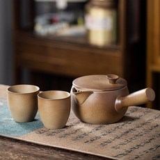 貝貝 圍爐煮茶茶壺 明火陶瓷烤茶壺 烤奶茶壺粗陶煮茶器 側把茶壺茶杯套裝 炭火壺罐罐茶壺 煎藥罐藥膳罐優選, 1個, 新款妙杀【侧把壶+2杯】