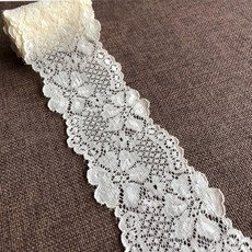신부 결혼식 장식 바느질 DIY 제작 및 공예를 위한 꽃무늬가 있는 LUMKET 2.5인치 와이드 스트레치 레이스 리본 트림 원단 - 5야드( 보리), Ivory, Ivory, 1개