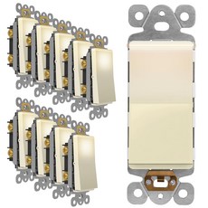 라이트 패들이 있는 LIDER 데코레이터 스위치 UL 리스팅 조명 패들 매트 피니시 로커 1극 3와이어 주거상업용 등급 15A 120-277VAC 아몬드, 3 Way, Light Almond, 10