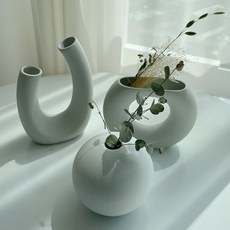 도자기화병 세라믹 도자기 화병 꽃병 인테리어 꽃화병 3종/북유럽, 원형화병