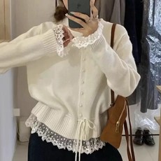 루비루 RB3131 레이스 레이어드 진주 단추 니트 긴팔 가디건