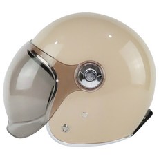 ninja 銀邊鎖式泡泡鏡安全帽 騎士帽 復古3/4罩 成人安全帽 魚缸鏡 泡泡鏡, 奶茶