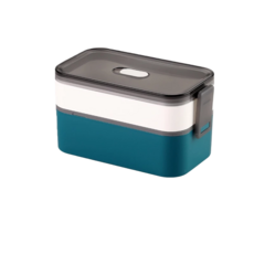 日式便當盒雙層飯盒 長方形便當盒 便攜午餐盒 雙層分隔飯盒, 長方形上白下綠, 1個